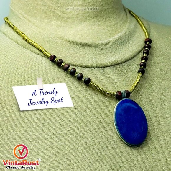 Beaded Necklace, Statement Necklaces With Pendant Stone, Western Beaded Necklace - Picture 2 of 7